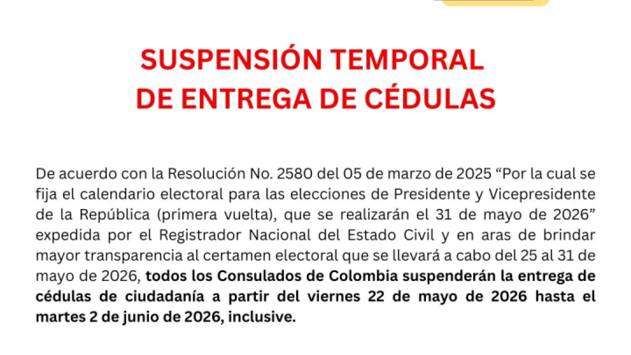 Suspensión temporal de entrega de cédulas